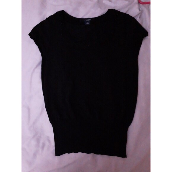 Jones Wear Top Black Beaded Crewneck Short Cap Sleeve Knit Blouse Summer S Shirt - Picture 6 of 11